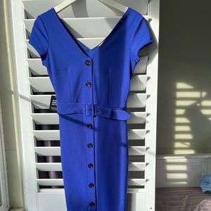 NEW Express Cap Sleeve Button Down Dress, Royal Blue, Size XS